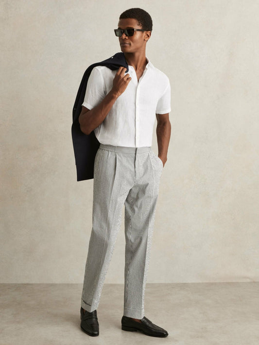 Slim Fit Linen Button-Through Shirt in White Men | Reiss