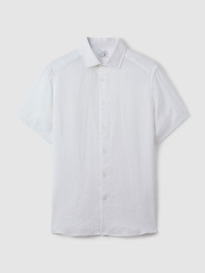 Slim Fit Linen Button-Through Shirt in White Men | Reiss