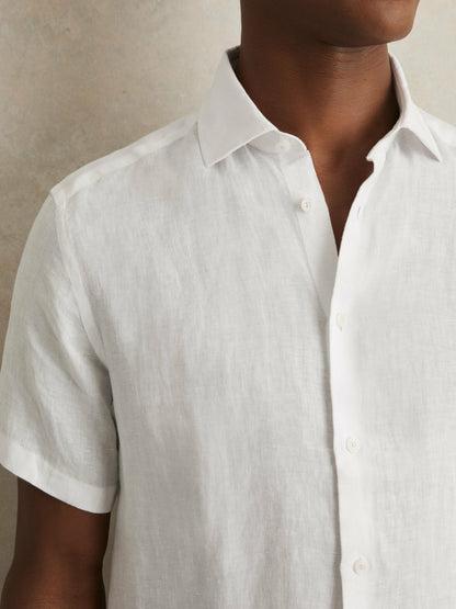 Slim Fit Linen Button-Through Shirt in White Men | Reiss
