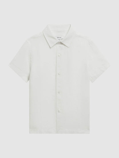 3-9 yrs Short Sleeve Linen Shirt in White Children & Baby | Reiss