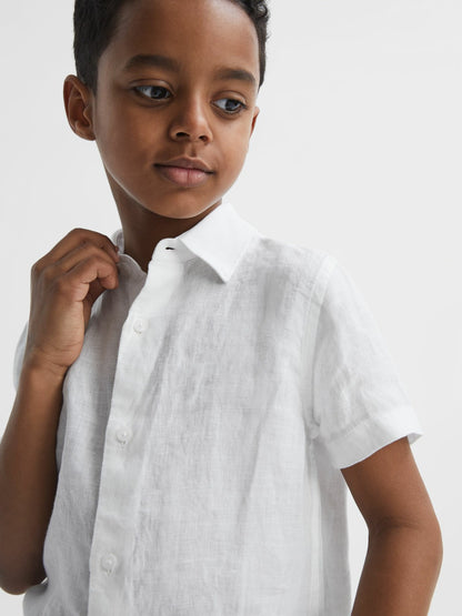3-9 yrs Short Sleeve Linen Shirt in White Children & Baby | Reiss