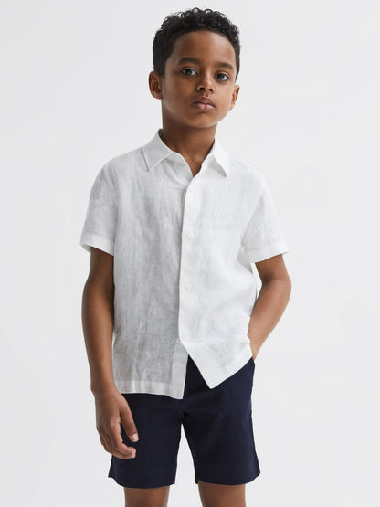 3-9 yrs Short Sleeve Linen Shirt in White Children & Baby | Reiss