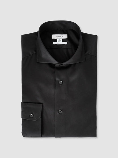 Slim Fit Cotton-Twill Two-Fold Shirt Slim-Fit in Black Men | Reiss