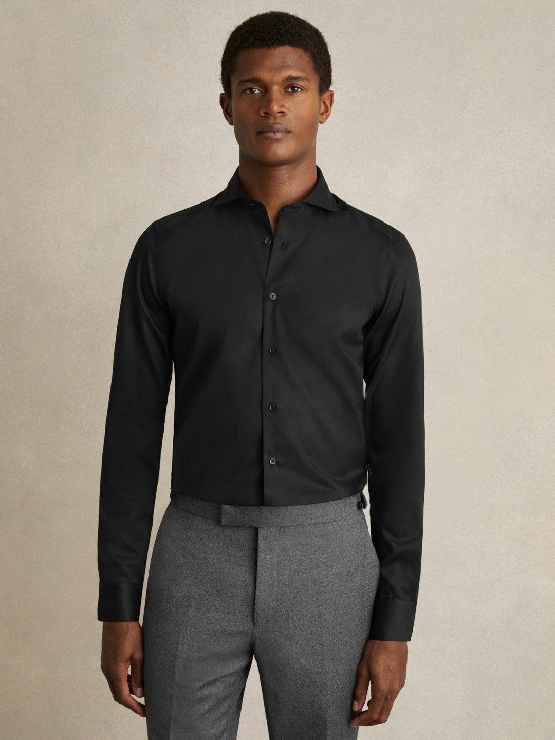 Slim Fit Cotton-Twill Two-Fold Shirt Slim-Fit in Black Men | Reiss