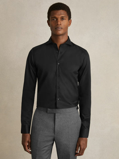Slim Fit Cotton-Twill Two-Fold Shirt Slim-Fit in Black Men | Reiss