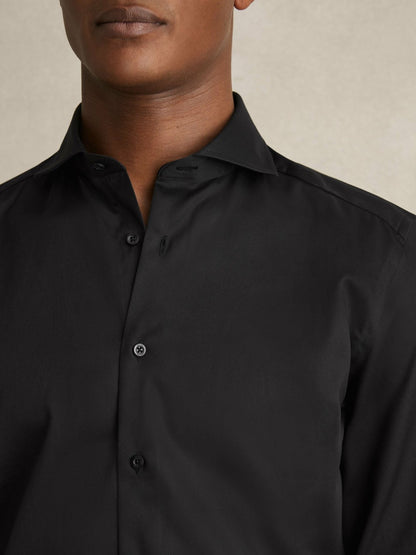 Slim Fit Cotton-Twill Two-Fold Shirt Slim-Fit in Black Men | Reiss