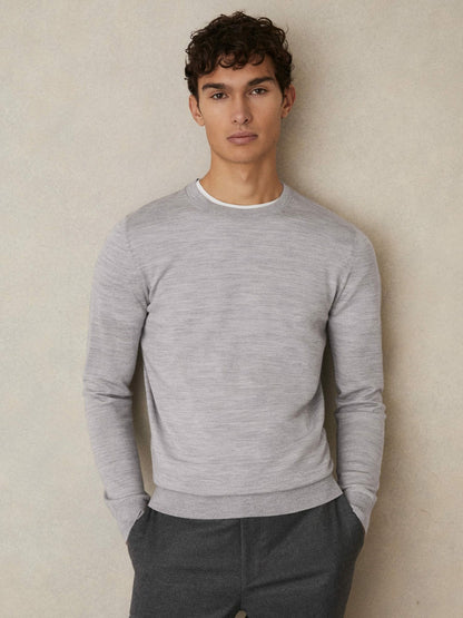 Merino Wool Crew Neck Jumper in Soft Grey Mouline Men | Reiss