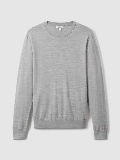 Merino Wool Crew Neck Jumper in Soft Grey Mouline Men | Reiss