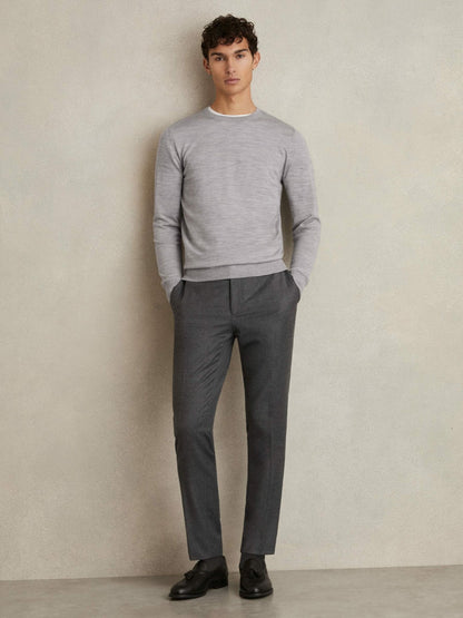Merino Wool Crew Neck Jumper in Soft Grey Mouline Men | Reiss