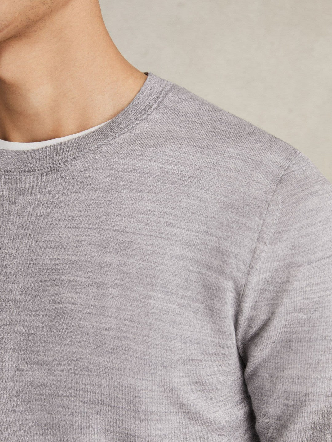 Merino Wool Crew Neck Jumper in Soft Grey Mouline Men | Reiss