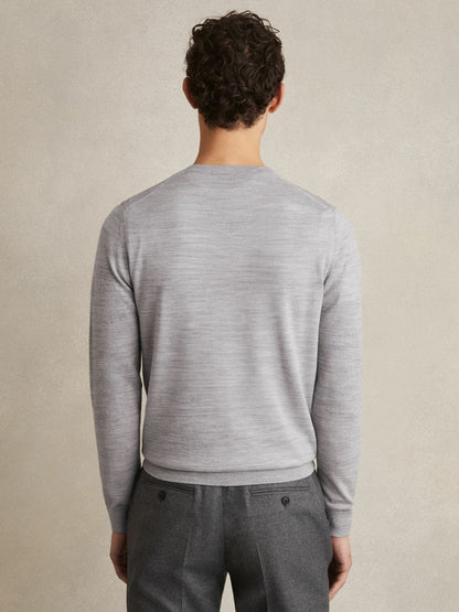 Merino Wool Crew Neck Jumper in Soft Grey Mouline Men | Reiss