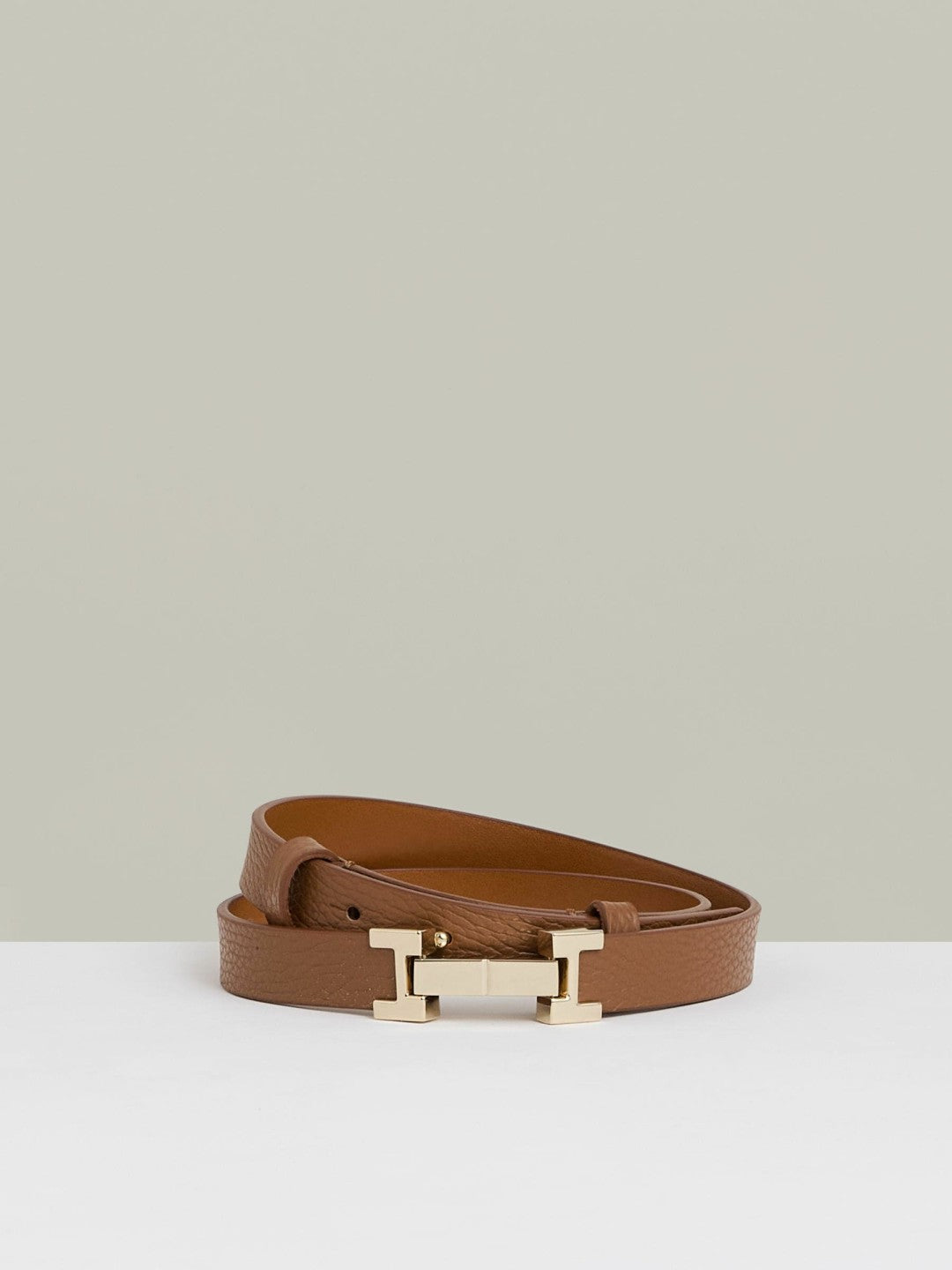 Leather Square Hinge Belt in Tan Women | Reiss