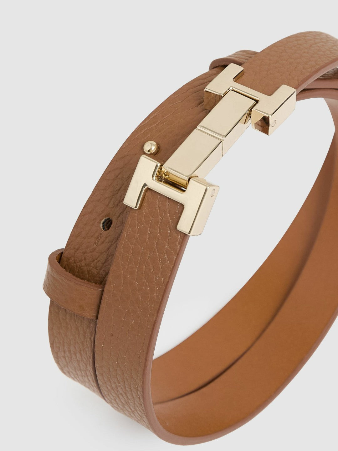 Leather Square Hinge Belt in Tan Women | Reiss