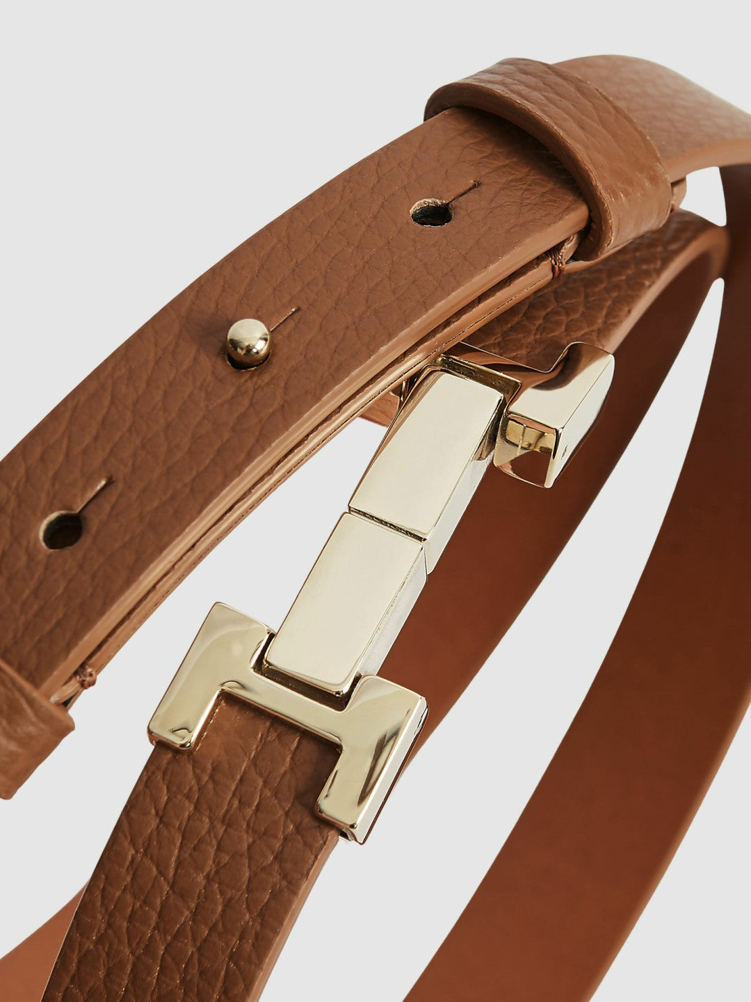Leather Square Hinge Belt in Tan Women | Reiss
