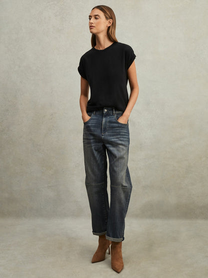 Cotton-Jersey Crew Neck T-Shirt in Black Women | Reiss