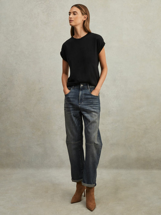 Cotton-Jersey Crew Neck T-Shirt in Black Women | Reiss