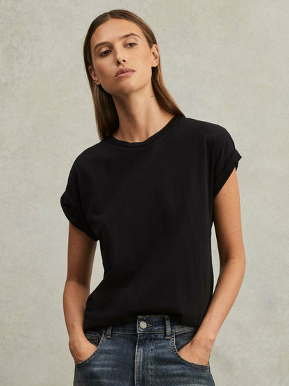 Cotton-Jersey Crew Neck T-Shirt in Black Women | Reiss