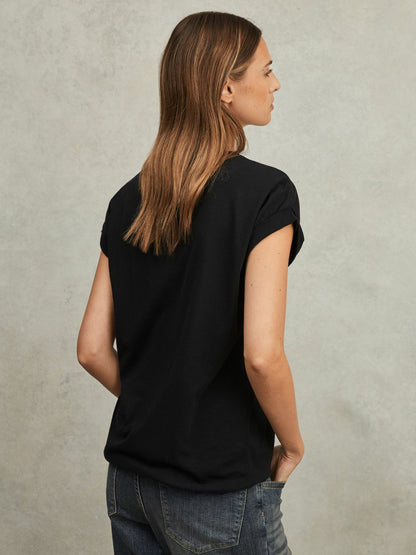 Cotton-Jersey Crew Neck T-Shirt in Black Women | Reiss