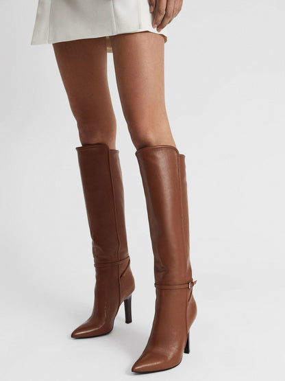 Leather Knee High Boots in Tan Women | Reiss