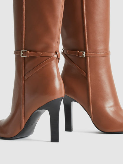 Leather Knee High Boots in Tan Women | Reiss