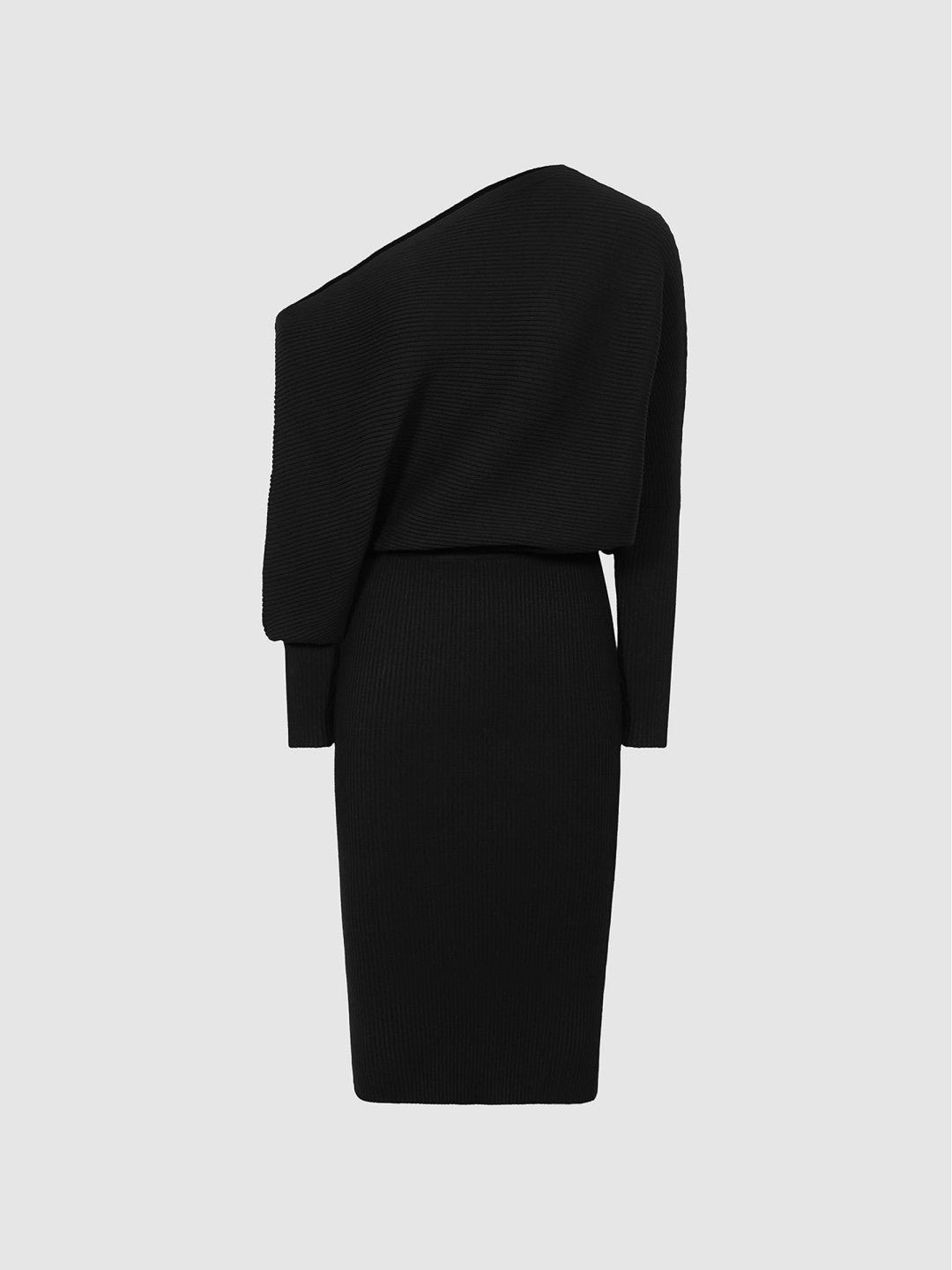Off-The-Shoulder Ribbed Midi Dress in Black Women | Reiss