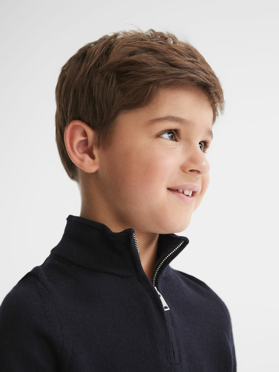 9-14 yrs Merino Wool Zip-Neck Jumper in Navy Children & Baby | Reiss