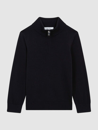9-14 yrs Merino Wool Zip-Neck Jumper in Navy Children & Baby | Reiss
