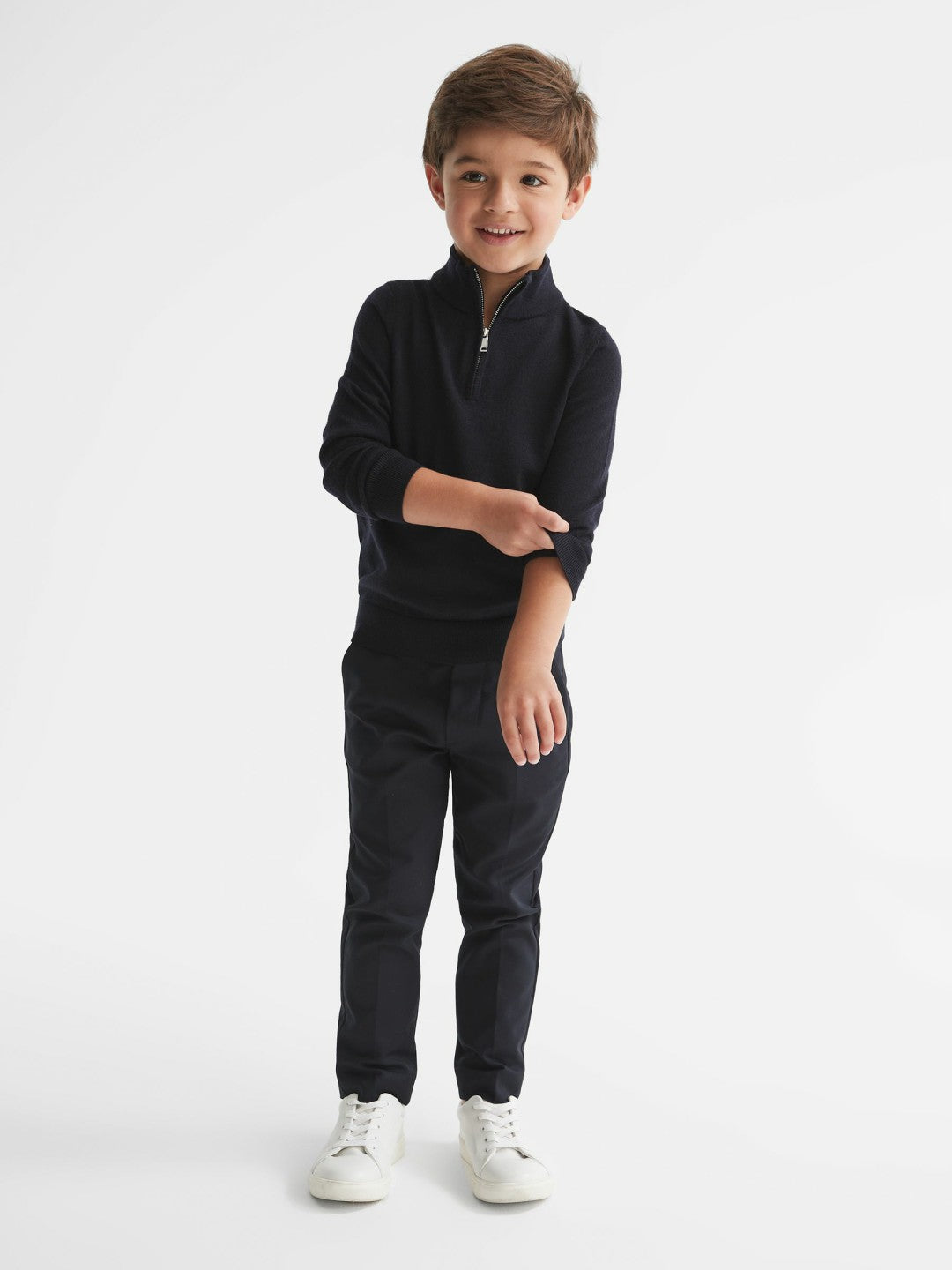 9-14 yrs Merino Wool Zip-Neck Jumper in Navy Children & Baby | Reiss