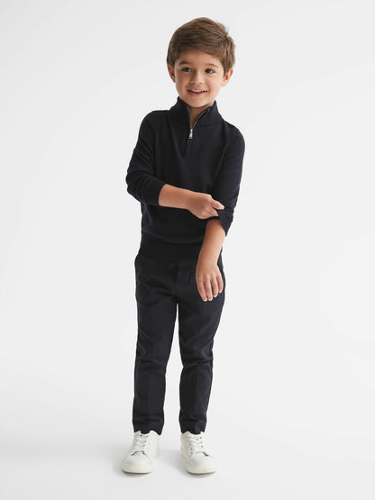 9-14 yrs Merino Wool Zip-Neck Jumper in Navy Children & Baby | Reiss
