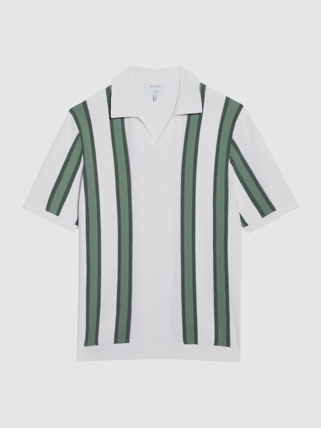 Open Collar Striped Polo T-Shirt in White/Sage Men | Reiss