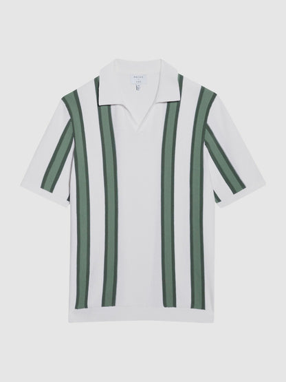 Open Collar Striped Polo T-Shirt in White/Sage Men | Reiss