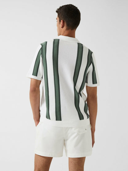 Open Collar Striped Polo T-Shirt in White/Sage Men | Reiss