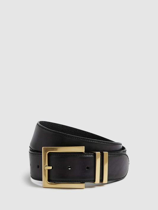 Leather Square Buckle Belt in Black Women | Reiss