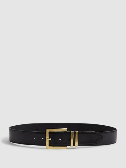 Leather Square Buckle Belt in Black Women | Reiss