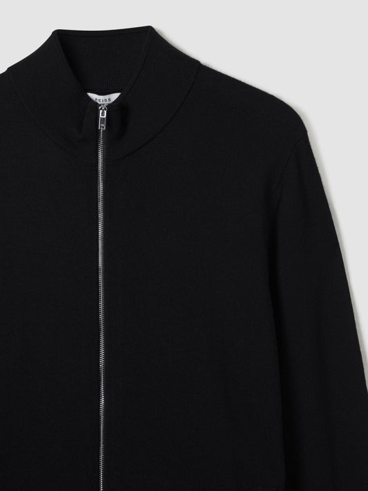 Merino Wool Zip-Through Cardigan in Black Men | Reiss