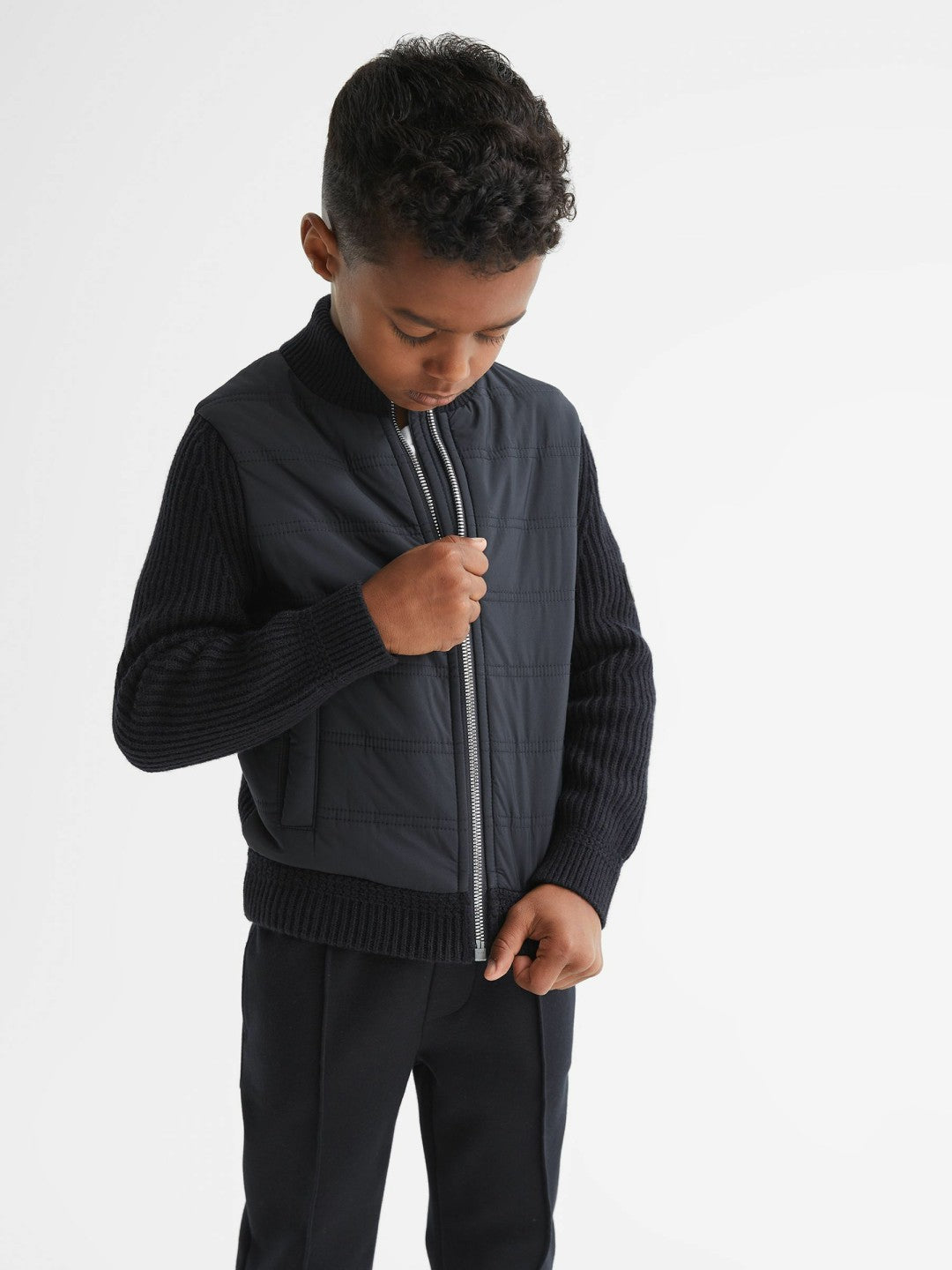3-9 yrs Hybrid Zip Through Quilted Jacket in Navy Children & Baby | Reiss