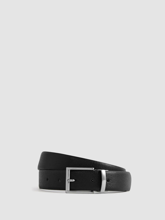 Reversible Leather Belt in Black Men | Reiss