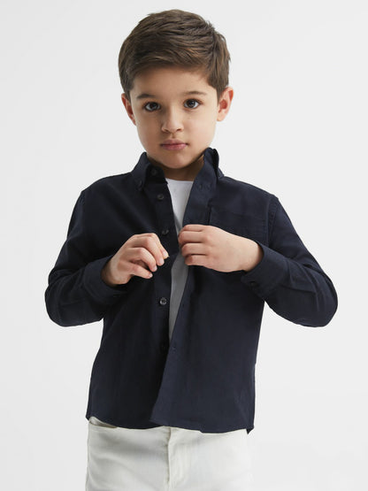 9-14 yrs Button Down Oxford Shirt in Navy Children & Baby | Reiss