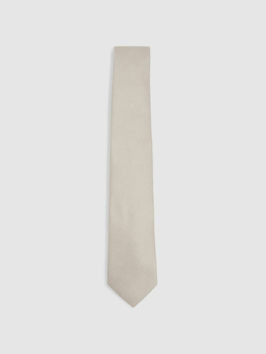 Textured Silk Blend Tie in Soft Champagne Men | Reiss