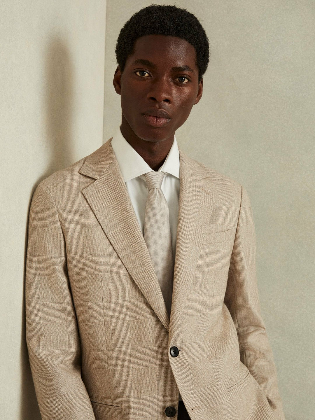 Textured Silk Blend Tie in Soft Champagne Men | Reiss
