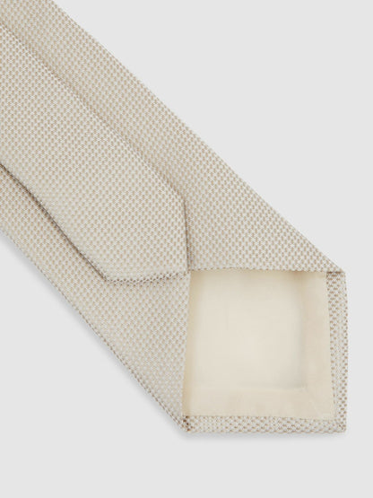 Textured Silk Blend Tie in Soft Champagne Men | Reiss