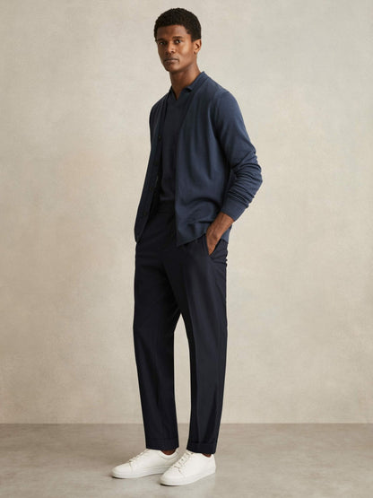 Relaxed-Fit Pleated Tapered Trousers in Navy Men | Reiss