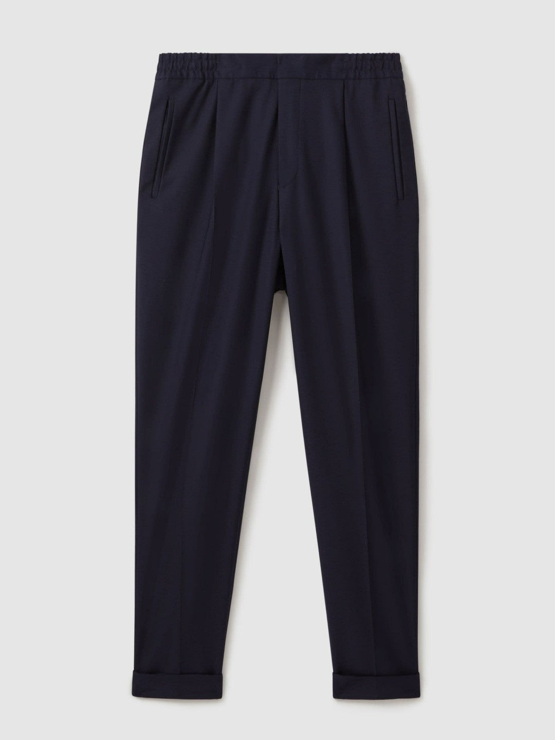 Relaxed-Fit Pleated Tapered Trousers in Navy Men | Reiss