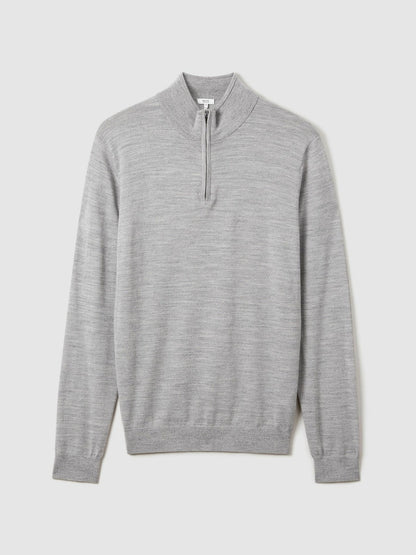 Merino Wool Half-Zip Jumper in Soft Grey Mouline Men | Reiss