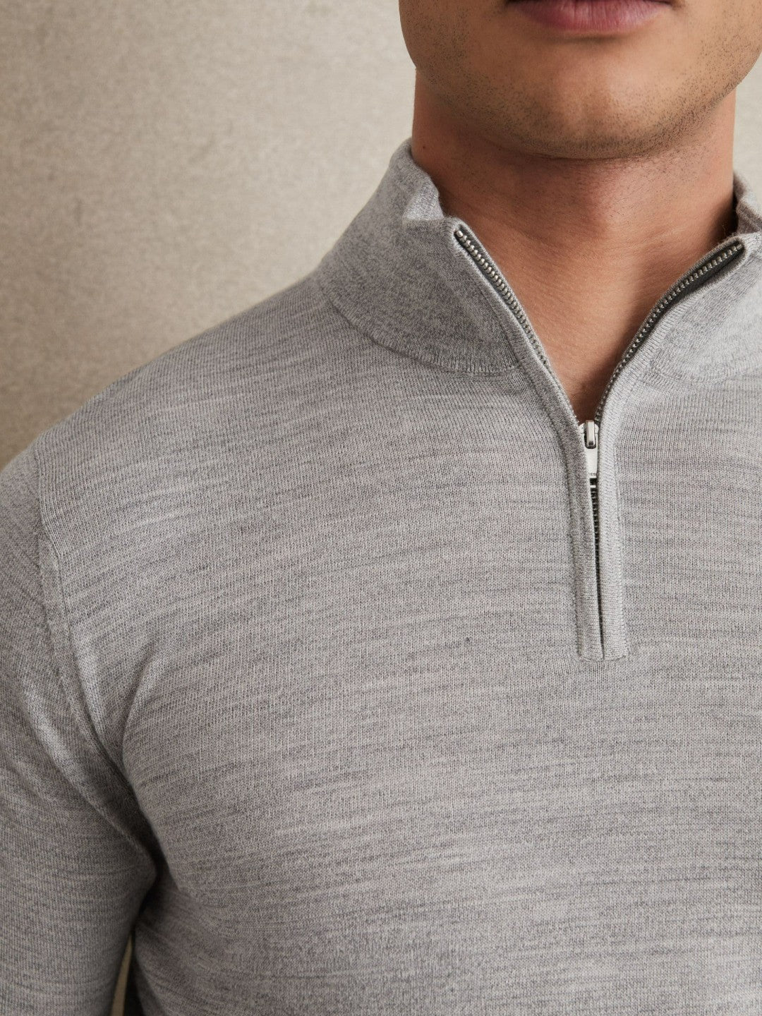 Merino Wool Half-Zip Jumper in Soft Grey Mouline Men | Reiss