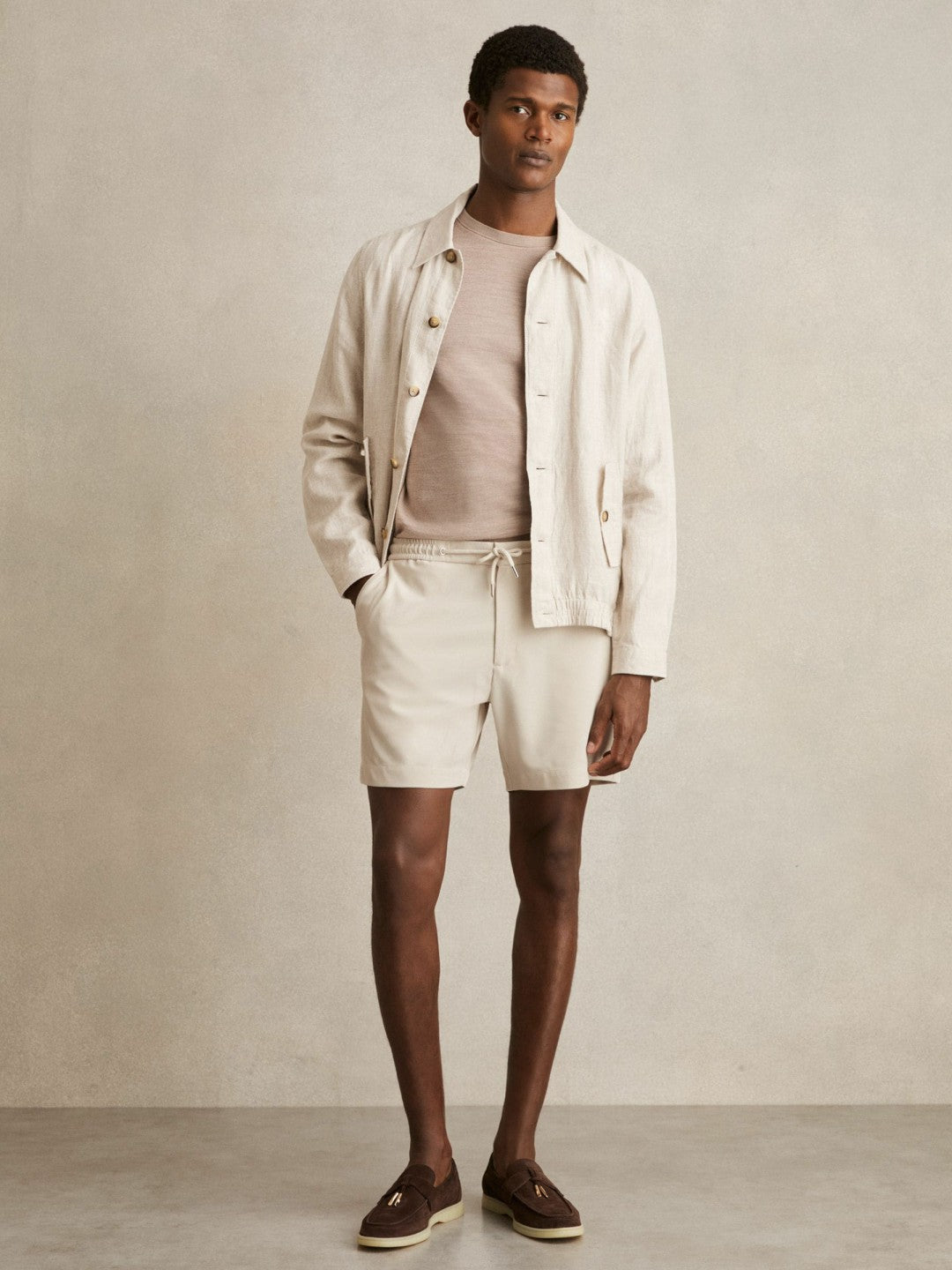 Textured Drawstring Shorts in Stone Men | Reiss