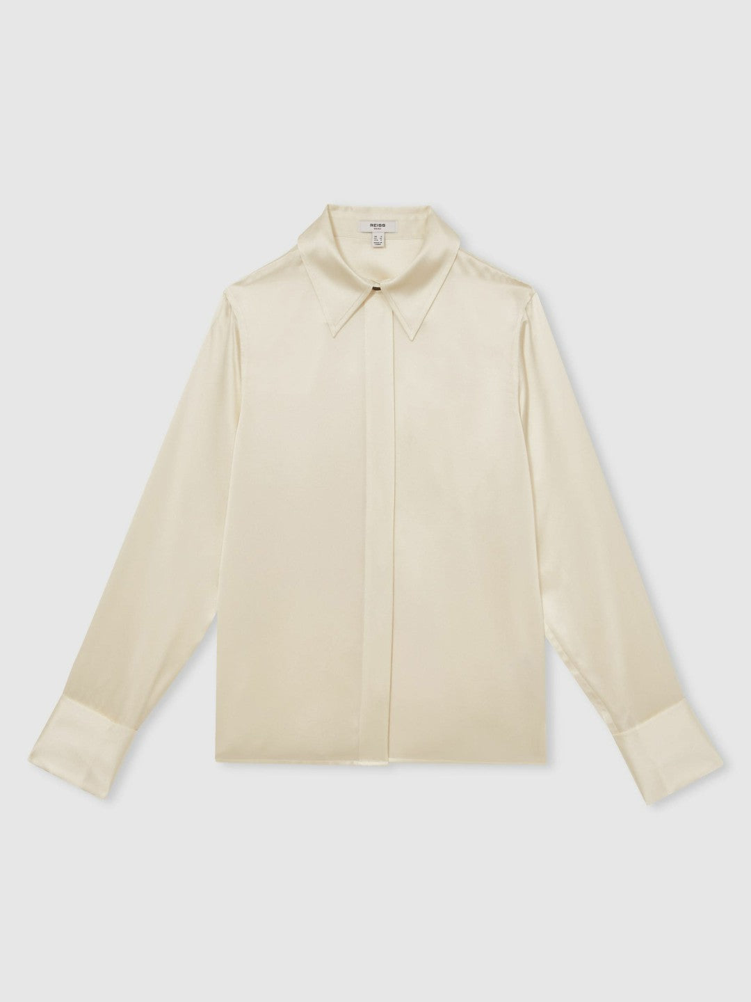 Silk-Satin Concealed-Placket Shirt in Ivory Women | Reiss