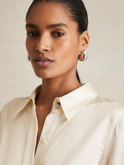 Silk-Satin Concealed-Placket Shirt in Ivory Women | Reiss
