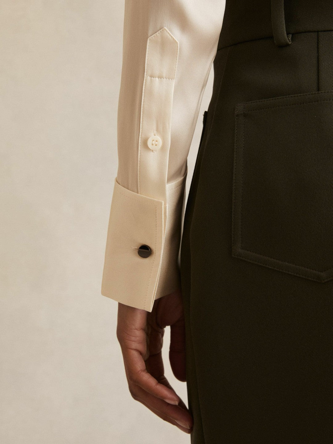 Silk-Satin Concealed-Placket Shirt in Ivory Women | Reiss