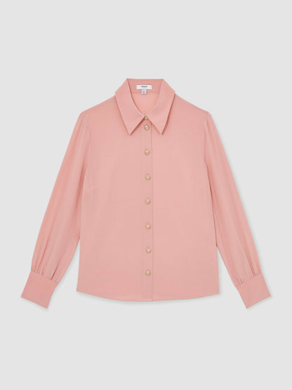 Silk Embossed-Button Shirt in Pink Women | Reiss